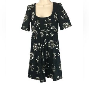 French Connection Black Embroidered Baby Doll Short Sleeve Dress Size 10 Empire